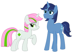 Size: 4253x2998 | Tagged: safe, artist:lillyleaf101, clever clover, clover (g1), clover the clever, pony, unicorn, g1, g2, g4, alternate design, alternate universe, duo, female, g1 to g4, g2 to g4, generation leap, male, mare, simple background, stallion, transparent background