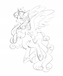 Size: 1700x2048 | Tagged: safe, artist:oatmeals_, princess cadance, alicorn, pony, g4, female, mare, monochrome, sketch, solo, spread wings, wings