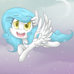 Size: 2300x2300 | Tagged: safe, artist:meotashie, oc, oc only, pegasus, pony, cute, female, flying, high res, open mouth, pegasus oc, solo