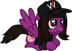 Size: 1193x855 | Tagged: safe, artist:lightningbolt, derpibooru exclusive, pegasus, pony, g4, .svg available, cap, clothes, floppy ears, hat, lidded eyes, lying down, male, nose piercing, pierce the veil, piercing, ponified, ponyloaf, prone, shirt, show accurate, simple background, solo, spread wings, stallion, svg, t-shirt, transparent background, vector, vic fuentes, wings