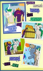Size: 1920x3168 | Tagged: safe, artist:alexdti, rainbow dash, oc, oc:brainstorm (alexdti), oc:purple creativity, oc:star logic, pegasus, pony, unicorn, comic:quest for friendship, g4, ^^, barrel, comic, dialogue, eyes closed, female, folded wings, frown, glasses, glowing, glowing horn, grammar error, grin, head in hooves, high res, hoof hold, hooves, horn, lidded eyes, male, mare, mouth hold, nose in the air, one eye closed, open mouth, pegasus oc, plushie, raised eyebrow, raised hoof, roller coaster, shadow, smiling, speech bubble, stallion, standing, unicorn oc, volumetric mouth, wings