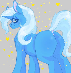Size: 1280x1315 | Tagged: safe, artist:leparva, trixie, pony, unicorn, g4, butt, looking at you, looking back, looking back at you, plot, simple background, smiling, stars, the great and powerful ass