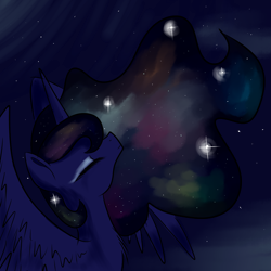 Size: 5800x5800 | Tagged: safe, artist:julezrulez77, princess luna, alicorn, pony, g4, absurd resolution, bust, ethereal mane, eyes closed, galaxy mane, looking up, solo