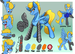 Size: 8268x5906 | Tagged: safe, artist:mekblue, oc, oc:mechanical star, pegasus, pony, amputee, angry, color palette, different angles, different poses, facial expressions, folded wings, pegasus oc, prosthetic leg, prosthetic limb, prosthetics, reference, reference sheet, solo, spread wings, sunglasses, tongue out, wings