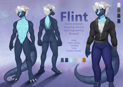 Size: 1980x1400 | Tagged: safe, artist:margony, oc, oc:flint the dragon, dragon, anthro, ass, butt, clothes, hair, hoodie, horns, male, nudity, pants, reference sheet, solo, sweatpants, tail