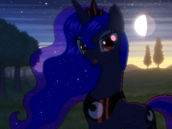 Size: 800x600 | Tagged: safe, artist:rangelost, princess luna, alicorn, pony, cyoa:d20 pony, g4, crown, cyoa, ethereal mane, jewelry, looking at you, moon, offscreen character, open mouth, pixel art, regalia, solo, story included