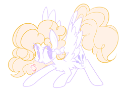 Size: 1307x961 | Tagged: safe, artist:cutiesparke, surprise, pegasus, pony, g1, g4, >:), adoraprise, bow, cheerful, chest feathers, chest fluff, cute, determined, female, g1 to g4, generation leap, hair bow, leaning, lightly watermarked, mare, ribbon, simple background, solo, spread wings, tail, tail wag, watermark, white background, wings