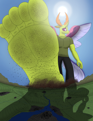 Size: 2222x2878 | Tagged: safe, artist:az12lol, thorax, changedling, changeling, anthro, g4, barefoot, barefooting, big feet, crush fetish, crushing, dirt, dirty, dirty feet, feet, fetish, foot fetish, foot focus, high res, king thorax, legs, macro, male, male feet, mega giant, pictures of legs, soles, solo, toes