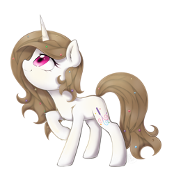 Size: 2300x2300 | Tagged: safe, artist:meotashie, oc, oc only, oc:skittle sketch, pony, unicorn, female, high res, horn, raised hoof, simple background, solo, unicorn oc, white background