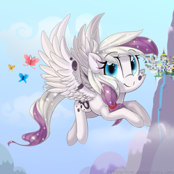 Size: 2300x2300 | Tagged: safe, artist:meotashie, oc, oc only, butterfly, pegasus, pony, canterlot, female, high res, pegasus oc, solo