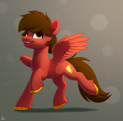 Size: 1962x1932 | Tagged: safe, artist:luminousdazzle, oc, oc only, oc:kyledon, pegasus, pony, male, pegasus oc, raffle prize, simple background, smiling, solo, stallion, unshorn fetlocks