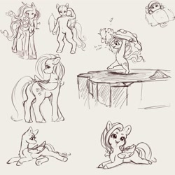 Size: 4000x4000 | Tagged: safe, artist:miokomata, fluttershy, princess celestia, rainbow dash, alicorn, pegasus, pony, g4, bipedal, butt, carrying, chibi, cliff, female, flutterbutt, freckles, freckleshy, looking back, lying down, mare, monochrome, plot, prone, simple background, sketch, sketch dump, sleeping, smiling, sploot, the implications are horrible, white background, x eyes