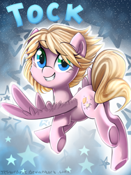 Size: 1500x2000 | Tagged: safe, artist:meotashie, oc, oc only, oc:tock, pony, female, grin, smiling, solo