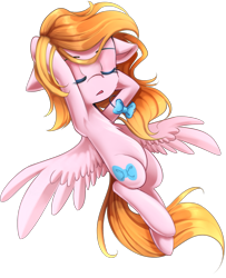 Size: 1365x1685 | Tagged: safe, artist:meotashie, oc, oc only, oc:topaz, pegasus, pony, eyes closed, female, pegasus oc, simple background, solo, transparent background