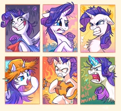 Size: 2048x1878 | Tagged: safe, artist:千雲九枭, mean rarity, rarity, pony, unicorn, fame and misfortune, g4, honest apple, simple ways, sisterhooves social, the mean 6, chest fluff, clone, female, floppy ears, guitar, guitarity, makeup, mare, messy mane, mine!, musical instrument, rarihick, running makeup, why i'm creating a gown darling