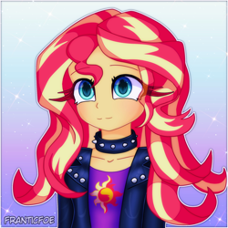 Size: 2000x2000 | Tagged: safe, artist:franticfoe, sunset shimmer, human, equestria girls, g4, bust, female, high res, outline, smiling, solo, white outline