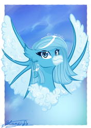 Size: 2762x3904 | Tagged: safe, artist:staceyld636, oc, oc:sora melody, hippogriff, hybrid, bat wings, beak, bust, chest fluff, commission, female, fluffy, high res, lightning, looking at you, shading, shine, simple background, smiling, smiling at you, solo, wings