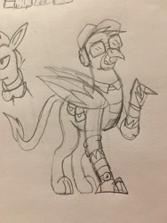 Size: 3024x4032 | Tagged: safe, artist:derpanater, oc, oc only, oc:chucklenuts, griffon, fallout equestria, clothes, glasses, smiling, traditional art, watch