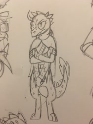 Size: 3024x4032 | Tagged: safe, artist:derpanater, reptile, fallout equestria, clothes, four arms, horn, klugetown, klugetowner, mutant, one eyed, traditional art