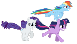 Size: 792x453 | Tagged: safe, artist:benpictures1, rainbow dash, rarity, twilight sparkle, pegasus, pony, unicorn, dragon quest, g4, cute, dashabetes, ears, female, floppy ears, flying, gritted teeth, inkscape, raribetes, running, scared, simple background, teeth, transparent background, trio, trio female, twiabetes, unicorn twilight, vector