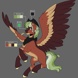 Size: 1265x1265 | Tagged: safe, artist:ocmakerarichan, oc, oc only, pegasus, pony, bandana, coat markings, color palette, cowboy hat, gray background, hat, large wings, male, offspring, parent:big macintosh, parent:princess luna, parents:lunamac, simple background, socks (coat markings), solo, stallion, straw in mouth, wings