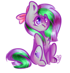 Size: 1045x1083 | Tagged: safe, artist:prettyshinegp, oc, oc only, earth pony, pony, bow, chest fluff, earth pony oc, female, hair bow, mare, signature, simple background, sitting, solo, transparent background
