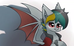 Size: 1751x1099 | Tagged: safe, artist:namaenonaipony, oc, oc only, bat pony, pony, bat wings, bust, clothes, simple background, solo, spread wings, white background, wings