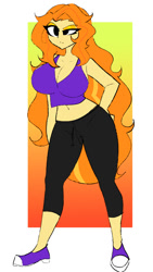Size: 1126x2000 | Tagged: safe, artist:xan-gelx, adagio dazzle, human, equestria girls, g4, abstract background, belly button, big breasts, breasts, busty adagio dazzle, cleavage, clothes, female, hand on hip, loose hair, simple background, solo, white background