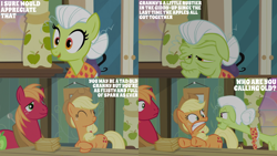 Size: 4400x2475 | Tagged: safe, edit, edited screencap, editor:quoterific, screencap, applejack, big macintosh, granny smith, earth pony, pony, apple family reunion, g4, season 3, female, male, mare, stallion