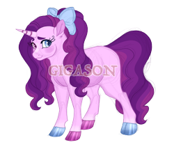 Size: 2395x2021 | Tagged: safe, artist:gigason, oc, oc:sugar cookie, pony, unicorn, bow, female, hair bow, heterochromia, hooves, magical lesbian spawn, mare, multicolored hooves, obtrusive watermark, offspring, parent:pinkie pie, parent:sugar belle, parents:sugarpie, simple background, solo, transparent background, watermark