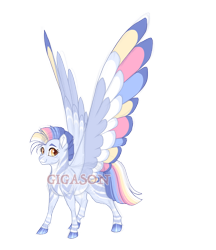 Size: 3200x3700 | Tagged: safe, artist:gigason, oc, oc:strelitzia, hybrid, zebra, zebrasus, zony, colored wings, female, filly, foal, high res, magical lesbian spawn, multicolored wings, obtrusive watermark, offspring, parent:rainbow dash, parent:zecora, simple background, solo, transparent background, watermark, wings