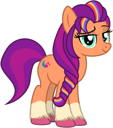 Size: 3640x4109 | Tagged: safe, artist:emeraldblast63, sunny starscout, earth pony, pony, g4, g5, coat markings, female, g5 to g4, generation leap, mane stripe sunny, mare, multicolored hair, simple background, socks (coat markings), solo, transparent background, unshorn fetlocks, vector