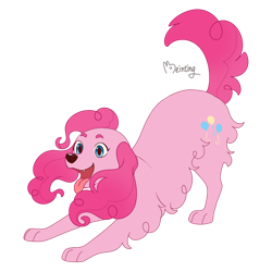 Size: 894x894 | Tagged: safe, artist:beinting, pinkie pie, dog, g4, cute, diapinkes, dogified, face down ass up, female, open mouth, open smile, panting, playful, puppy pie, simple background, smiling, solo, species swap, tongue out, transparent background