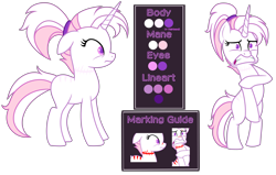 Size: 7466x4752 | Tagged: safe, artist:dancingkinfiend, derpibooru exclusive, oc, oc only, pony, unicorn, g4, absurd resolution, base used, coat markings, ears back, ears up, female, frown, gritted teeth, hairband, horn, mare, messy hair, messy mane, multicolored hair, multicolored mane, multicolored tail, pink hair, pink mane, ponytail, purple eyes, reference sheet, short hair, short mane, simple background, solo, standing on two hooves, stripes, tail, teeth, transparent background, unicorn oc, white fur, white mane