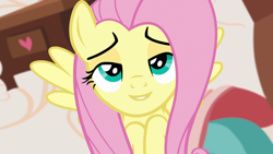 Size: 1920x1080 | Tagged: safe, edit, edited screencap, screencap, fluttershy, pegasus, pony, discordant harmony, g4, cute, female, inverted mouth, mare, shyabetes, smiling, solo