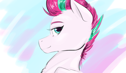 Size: 1521x878 | Tagged: safe, artist:testostepone, zipp storm, pegasus, pony, g5, abstract background, beautiful, colored sketch, female, looking at you, mare, smiling, smiling at you, solo