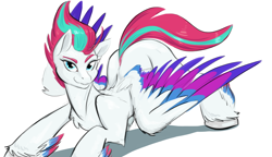 Size: 1530x882 | Tagged: safe, artist:testostepone, zipp storm, pegasus, pony, g5, colored sketch, confident, dynamic pose, female, looking at you, mare, simple background, smiling, smiling at you, solo, unshorn fetlocks, white background