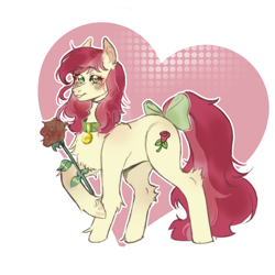 Size: 3000x3000 | Tagged: safe, artist:плацкарта, roseluck, earth pony, pony, g4, bow, collar, commission, commissioner:doom9454, cute, flower, fluffy, high res, pet tag, pony pet, rose, rosepet, simple background, solo, white background