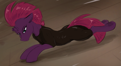 Size: 1543x845 | Tagged: safe, artist:testostepone, tempest shadow, pony, unicorn, g4, my little pony: the movie, female, looking at you, movie reference, solo, tight clothing