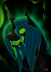 Size: 1280x1792 | Tagged: safe, artist:diskrt, queen chrysalis, changeling, changeling queen, g4, drool, female, sharp teeth, solo, teeth, tongue out