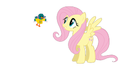 Size: 1920x1080 | Tagged: safe, artist:ianpony98, fluttershy, oc, oc:sunny, bird, pegasus, pony, g4, crossover, duo, flying, raincoat, simple background, transparent background