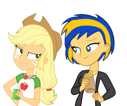 Size: 1280x1067 | Tagged: safe, artist:mlpfan3991, artist:yaya54320bases, applejack, oc, oc:flare spark, human, equestria girls, g4, burrito, drink, duo, duo female, equestria girls-ified, female, food, juice, juice box, simple background, transparent background