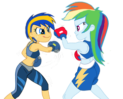 Size: 1280x1025 | Tagged: safe, artist:mlpfan3991, artist:yaya54320bases, rainbow dash, oc, oc:flare spark, human, equestria girls, g4, base used, boxing, boxing gloves, clothes, duo, duo female, equestria girls-ified, female, fight, midriff, shorts, simple background, sports, sports shorts, tomboy, transparent background