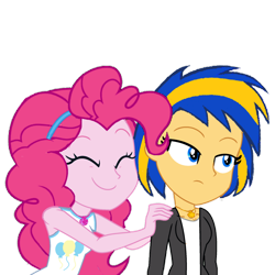 Size: 1280x1280 | Tagged: safe, artist:mlpfan3991, artist:yaya54320bases, pinkie pie, oc, oc:flare spark, human, equestria girls, g4, duo, duo female, equestria girls-ified, eyes closed, female, hand on shoulder, happy, simple background, smiling, transparent background