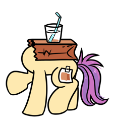 Size: 774x863 | Tagged: safe, artist:paperbagpony, oc, oc only, oc:paper bag, pony, fake cutie mark, glass, simple background, solo, straw, white background