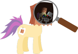 Size: 816x570 | Tagged: safe, artist:phantomarts, oc, oc:paper bag, pony, fake cutie mark, lineless, magnifying glass, simple background, transparent background