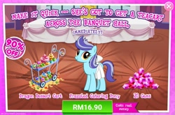 Size: 1559x1031 | Tagged: safe, gameloft, butterfly tea, pony, g4, my little pony: magic princess, advertisement, costs real money, female, gem, introduction card, mare, sale