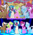 Size: 1000x1050 | Tagged: safe, edit, screencap, angel bunny, berry punch, berryshine, blues, bon bon, cherry berry, daisy, dj pon-3, flower wishes, linky, mochaccino, noteworthy, rare find, shoeshine, sweetie drops, vinyl scratch, earth pony, pony, rabbit, unicorn, g4, magical mystery cure, my little pony: friendship is magic, ^^, animal, balloon, comparison, dj pon-3 presents my little pony: friendship is magic remixed, eyes closed, female, male, mare, open mouth, raised hoof, stallion