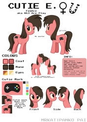 Size: 3508x4961 | Tagged: safe, artist:ace play, oc, oc only, oc:ace play, oc:cutie e, earth pony, pony, dock, female, mare, reference sheet, rule 63, semi-transparent, simple background, solo, tail, transparent background, vector