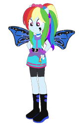 Size: 365x571 | Tagged: safe, artist:selenaede, artist:user15432, rainbow dash, fairy, human, equestria girls, g4, alternate hairstyle, barely eqg related, base used, belt, blue dress, blue wings, boots, bow, clothes, costume, crossover, cutie mark on clothes, ear piercing, fairy wings, fairyized, gloves, grin, hair bow, halloween, halloween costume, hallowinx, hand on hip, high heel boots, high heels, long hair, open mouth, piercing, ponied up, ponytail, shoes, simple background, smiling, solo, sparkly wings, transparent background, wings, winx, winx club, winxified